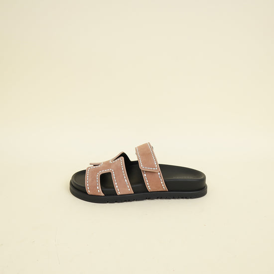 Hermes Rose Perle Suede Crystal Chypre Sandals 36.5