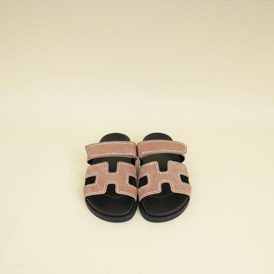 Hermes Rose Perle Suede Crystal Chypre Sandals 36.5