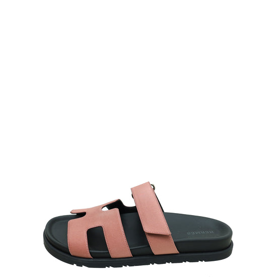 Hermes Bois De Rose Satin Chypre Sandals 36.5