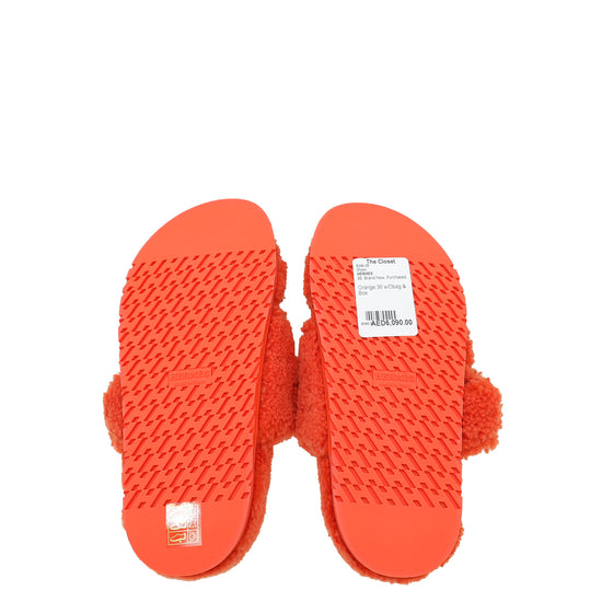 Hermes Orange Woolskin Chypre Sandal 36