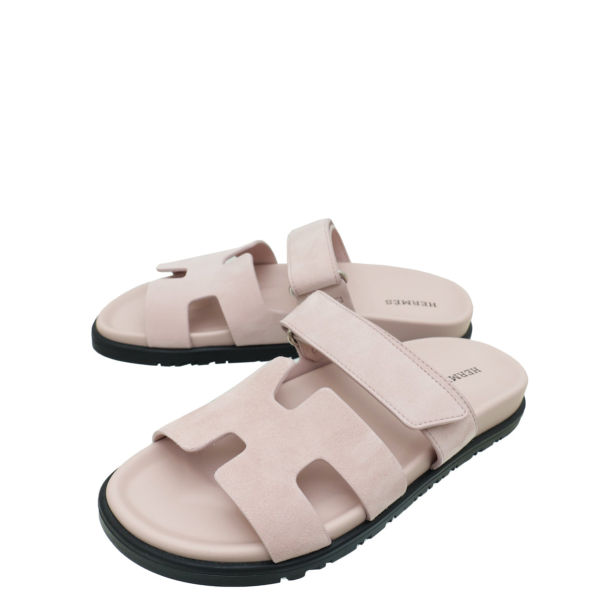 Hermes Rose Porcelain Suede Chypre Sandal 37.5-Hermes-THE CLOSET