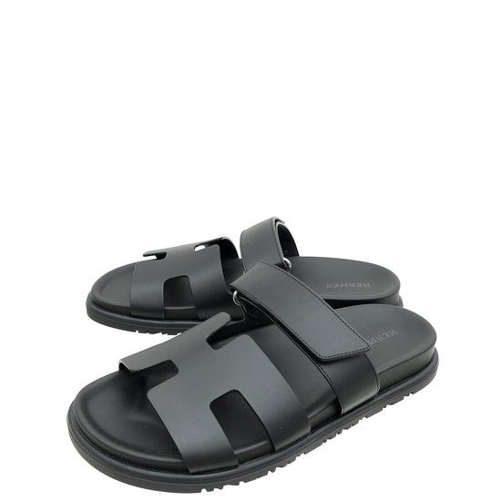 Hermes Noir Chypre Sandals 37.5