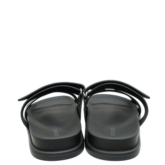 Hermes Noir Chypre Sandals 37.5