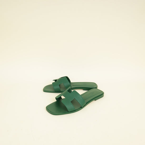 Hermes Vert Cactus Oran Sandals 37.5