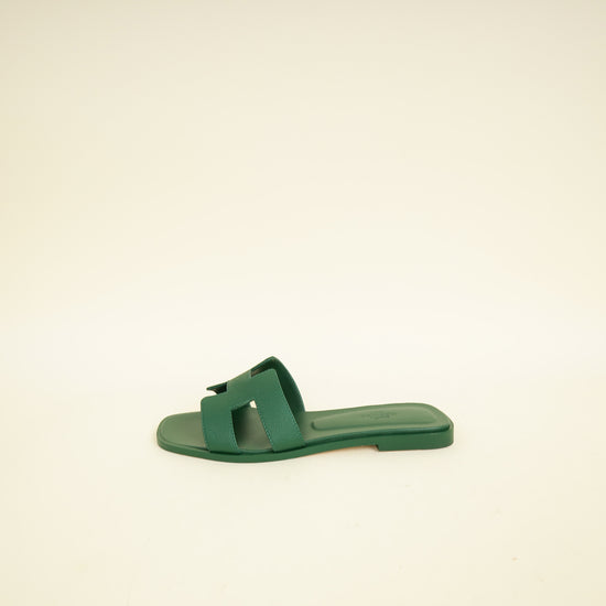 Hermes Vert Cactus Oran Sandals 37.5