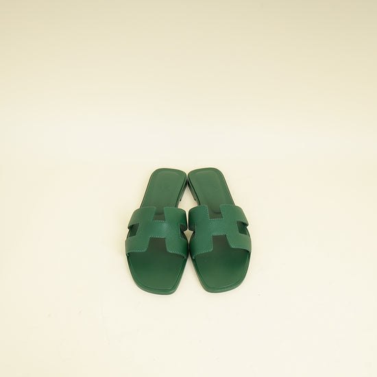 Hermes Vert Cactus Oran Sandals 37.5