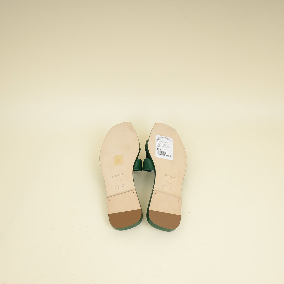 Hermes Vert Cactus Oran Sandals 37.5