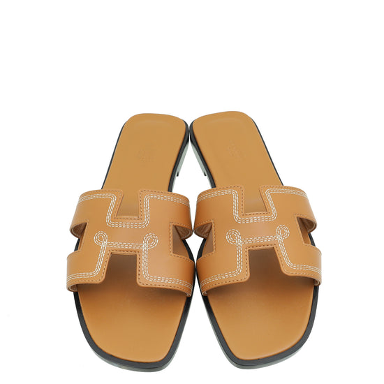 Hermes Naturel Oran Embroidered Sandal 37.5