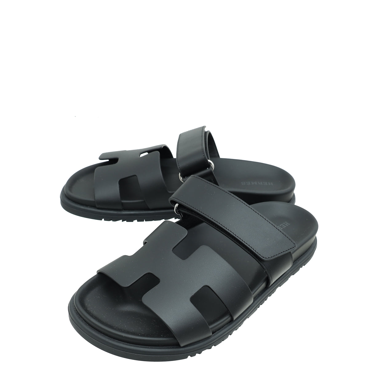 Hermes Noir Chypre Sandals 37.5