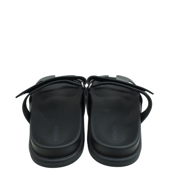 Hermes Noir Chypre Sandals 37.5