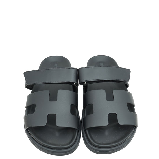 Hermes Noir Chypre Sandals 37.5