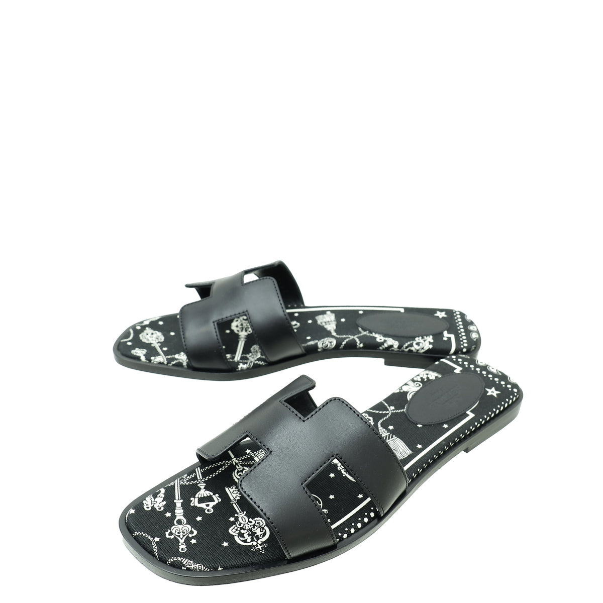 Hermes Noir Oran Les Cles Bandana Sandal 37.5-Hermes-THE CLOSET