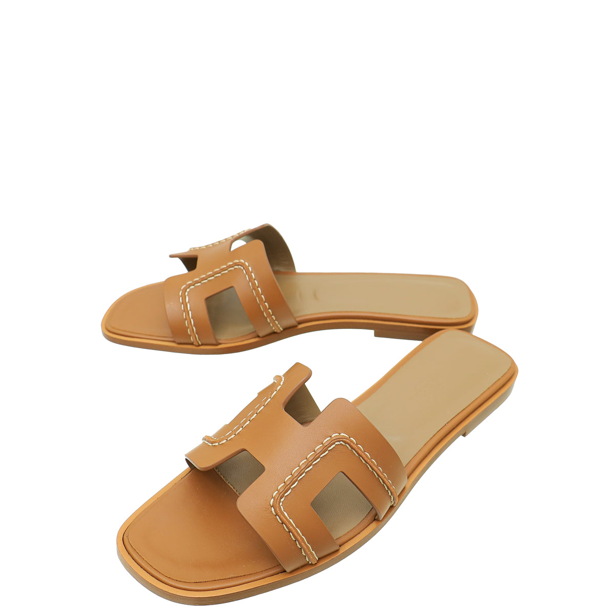 Hermes Gold Oran Stitched Detail Sandal 37-Hermes-THE CLOSET