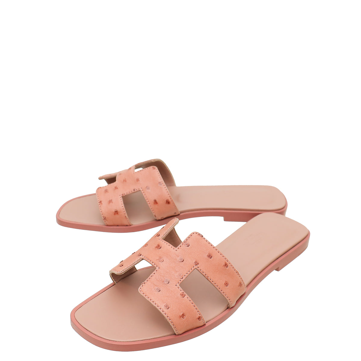 Hermes Rouge Blush Ostrich Oran Sandal 37-Hermes-THE CLOSET