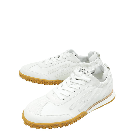 Hermes Blanc Jet Nappa, Suede Goatskin Sneaker 37