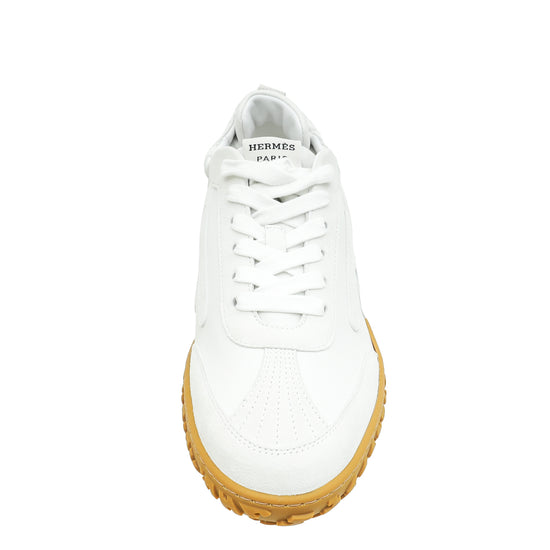 Hermes Blanc Jet Nappa, Suede Goatskin Sneaker 37