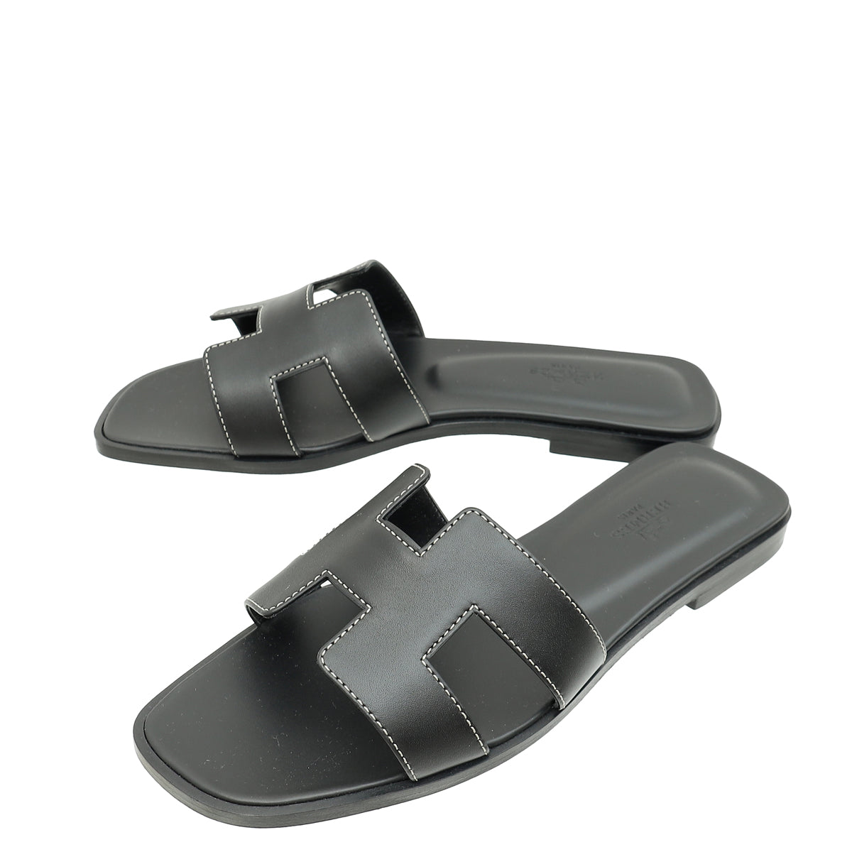 Hermes Noir Oran Sandals 37-Hermes-THE CLOSET