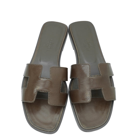 Hermes Gris Galet Oran Goatskin Sandal 37