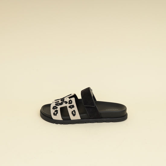 Hermes Bicolor Tufted Leopard Chypre Sandals 37-Hermes-THE CLOSET