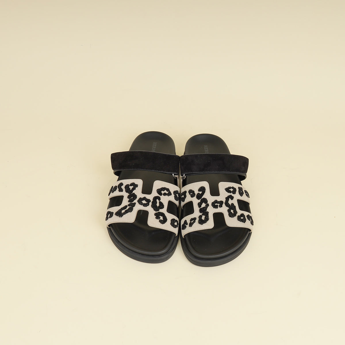 Hermes Bicolor Tufted Leopard Chypre Sandals 37-Hermes-THE CLOSET