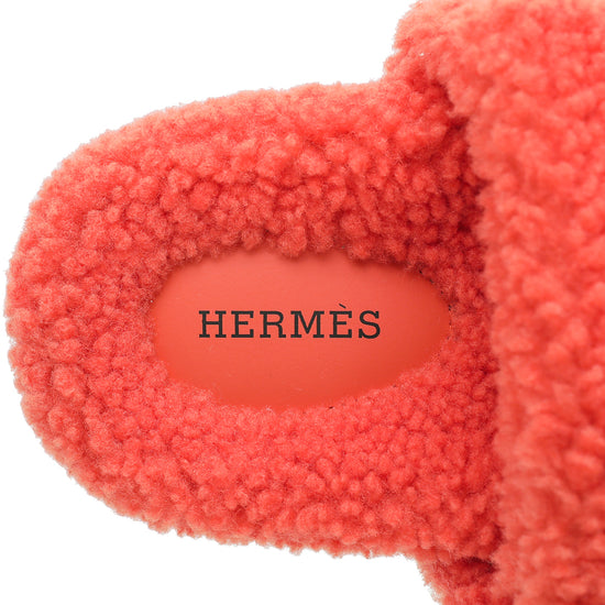 Hermes Orange Woolskin Chypre Sandal 37