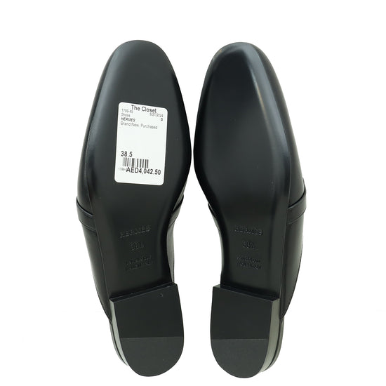 Hermes Noir OZ Mules 38.5