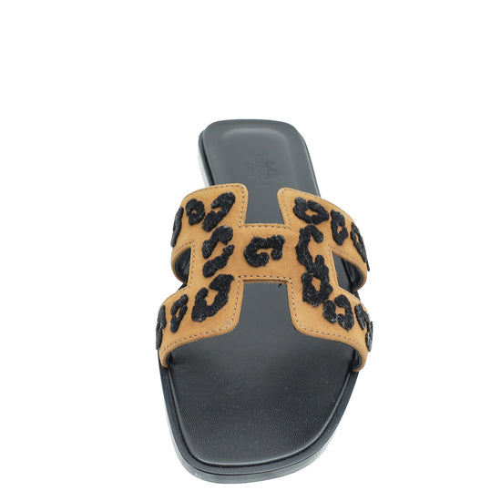 Hermes Tricolor Oran Leopard Sandal 38.5