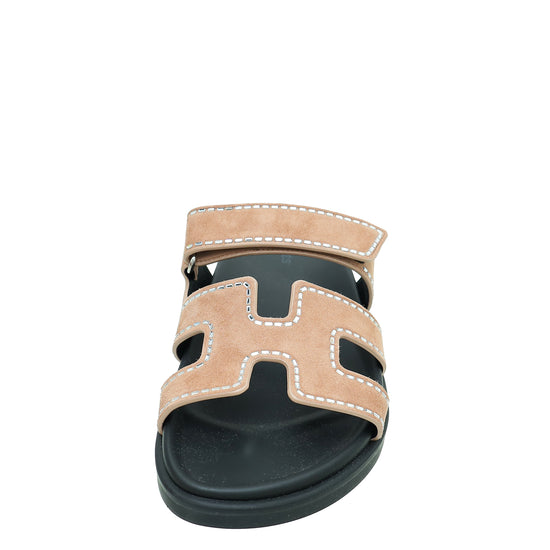 Hermes Rose Perle Suede Crystal Embellished Chypre Sandal 38.5