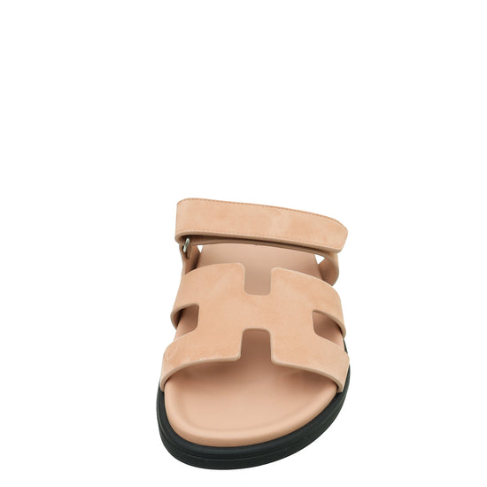 Hermes Rose Porcelaine Goatskin Suede Chypre Sandal 38