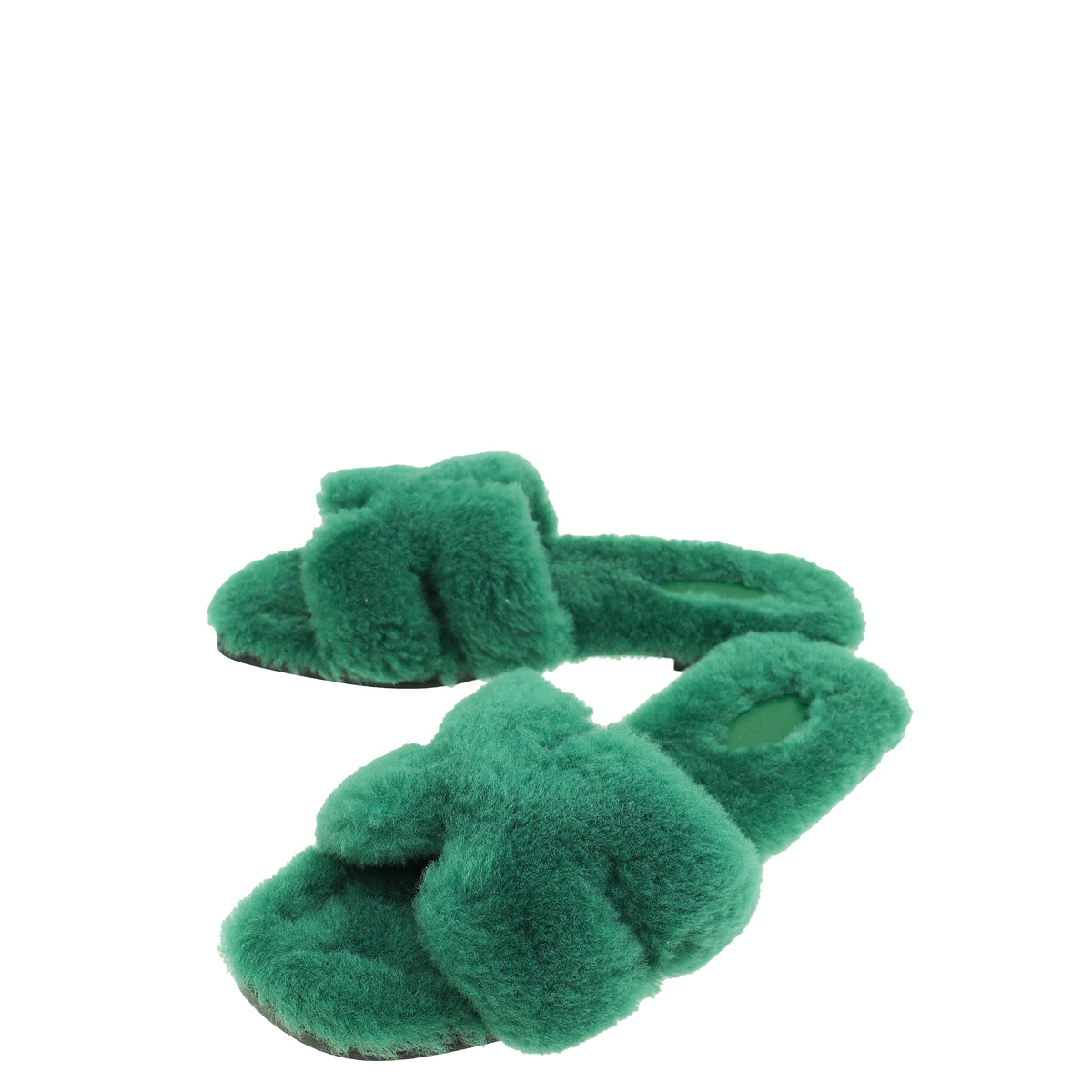 Hermes Vert Anglais Oran Shearling Sandal 38-Hermes-THE CLOSET