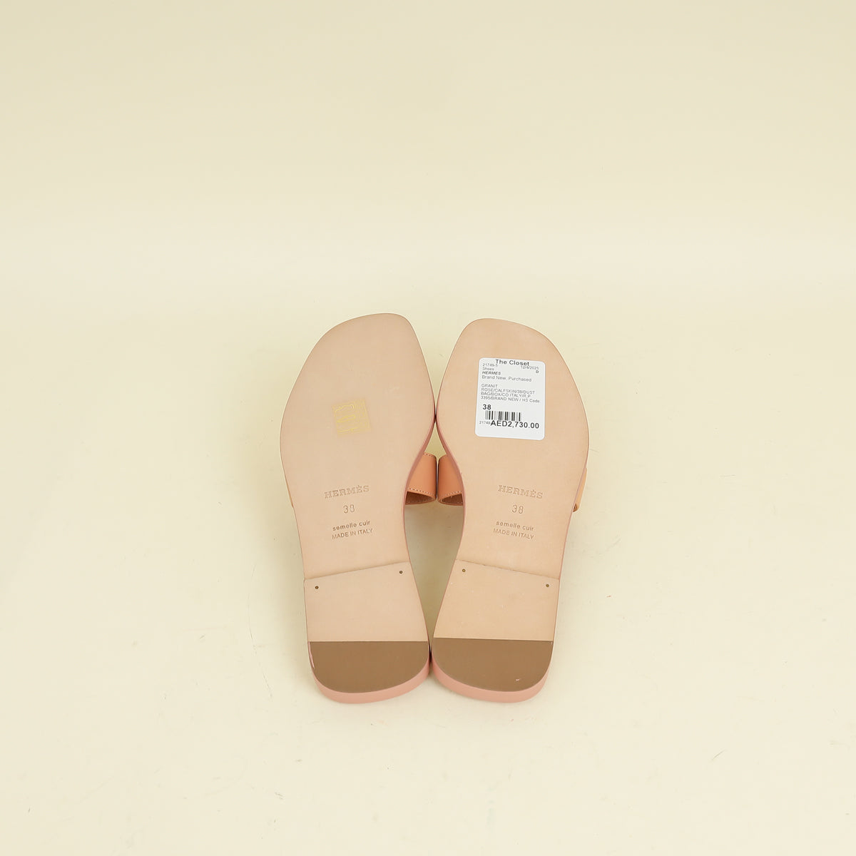 Hermes Granit Rose Oran Sandal 38