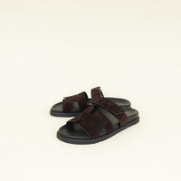 Hermes Maroon Ebene Suede Goatskin Chypre Sandal 38