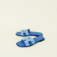 Hermes Bleu Pacifique Oran Suede Goatskin Sandal 38
