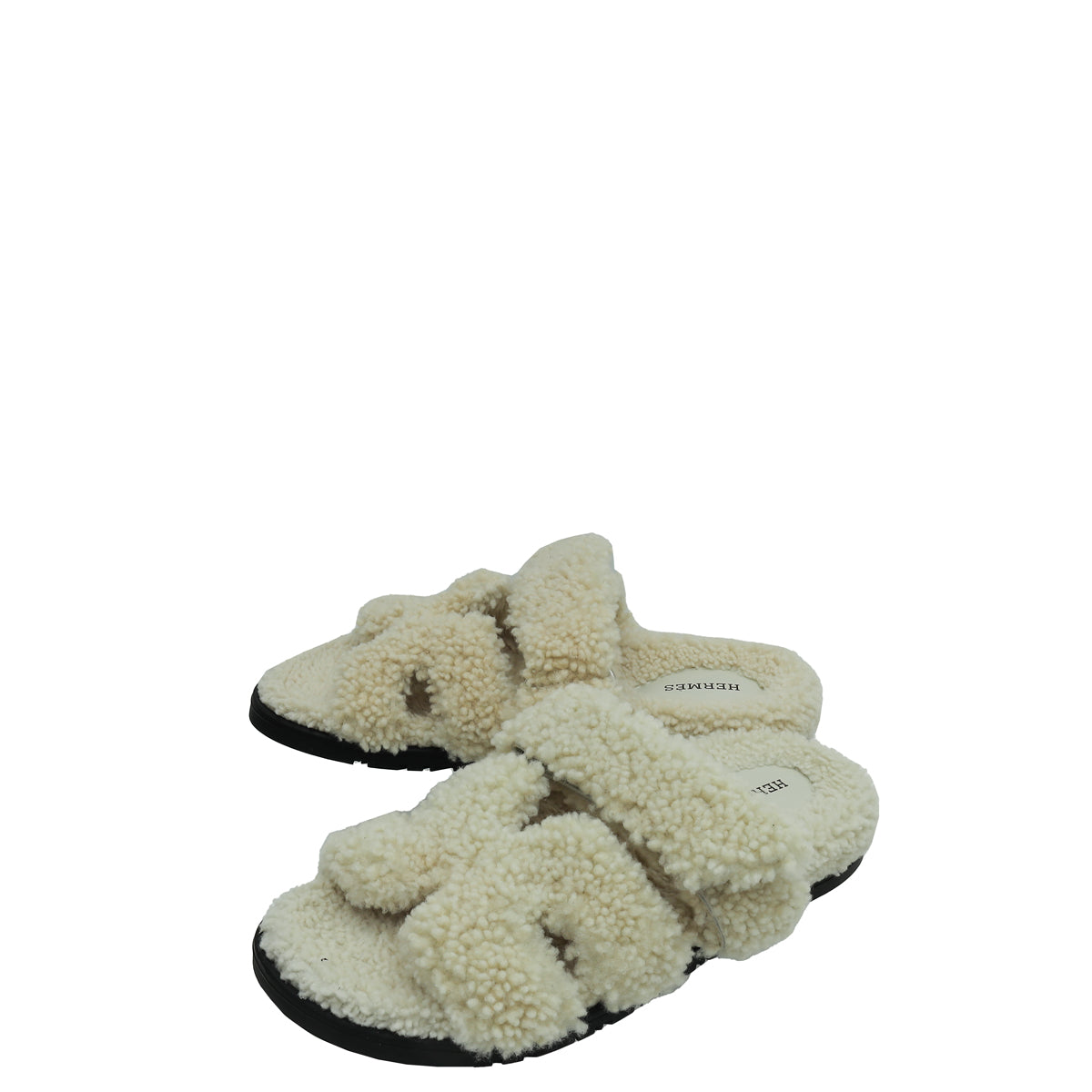 Hermes Ecru Woolskin Chypre Sandals 38-Hermes-THE CLOSET