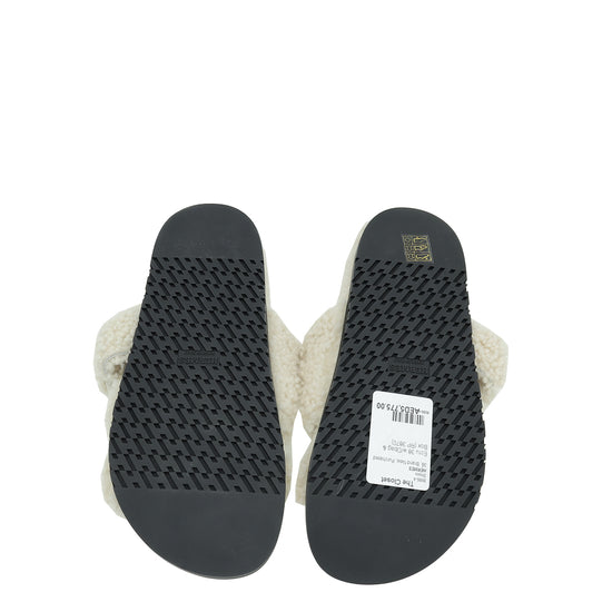 Hermes Ecru Woolskin Chypre Sandals 38