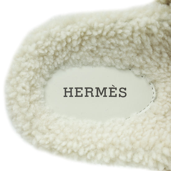 Hermes Ecru Woolskin Chypre Sandals 38