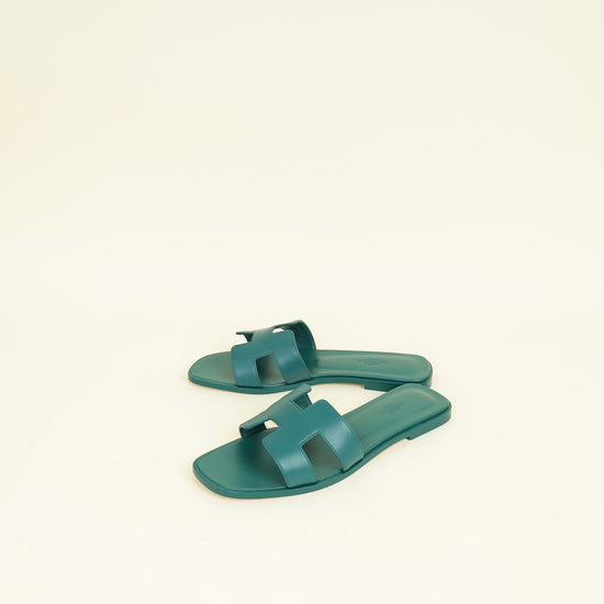 Hermes Vert Viride Oran Sandals 39.5
