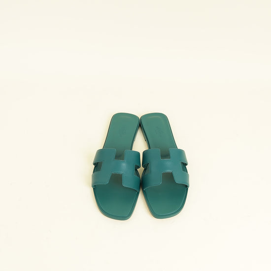 Hermes Vert Viride Oran Sandals 39.5