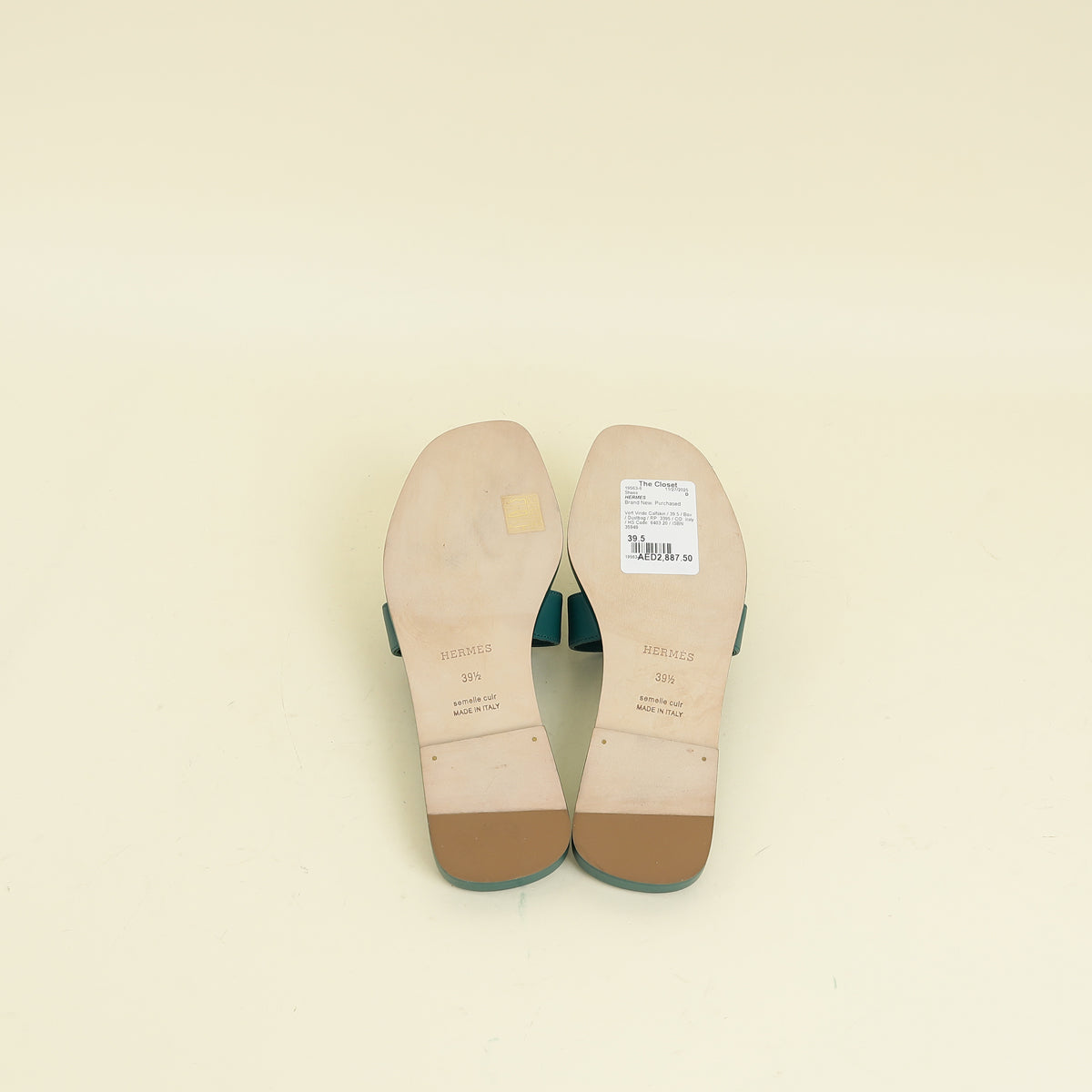 Hermes Vert Viride Oran Sandals 39.5