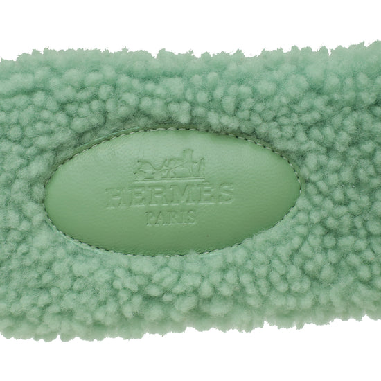 Hermes Vert D'eau Shearling Wool Oran Sandal 39