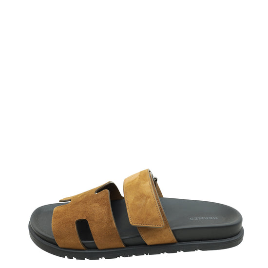 Hermes Brun Fume Suede Goatskin Chypre Sandal 42