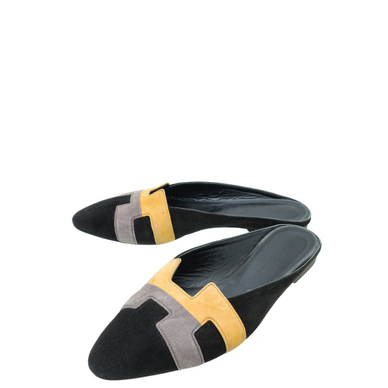 Hermes Tricolor Suede Roxane Mules 37.5