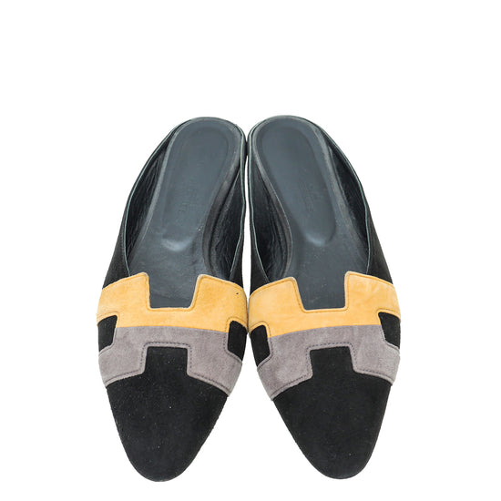 Hermes Tricolor Suede Roxane Mules 37.5