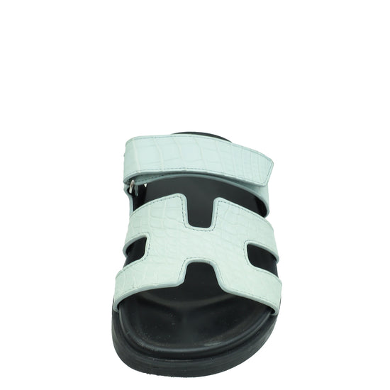 Hermes Vert D'Eau Matte Alligator Chypre Sandals 37.5