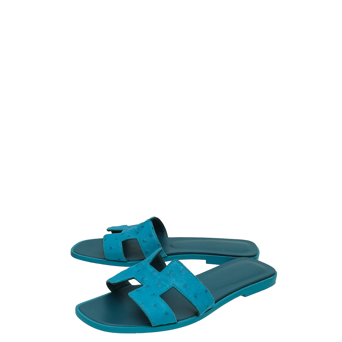 Hermes Bleu Vif Ostrich Oran Sandal 37.5-Hermes-THE CLOSET