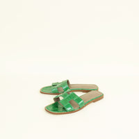 Hermes Bamboo Oran Shiny Alligator Sandal 37.5