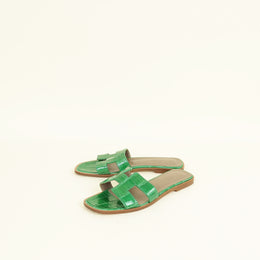 Hermes Bamboo Oran Shiny Alligator Sandal 37.5
