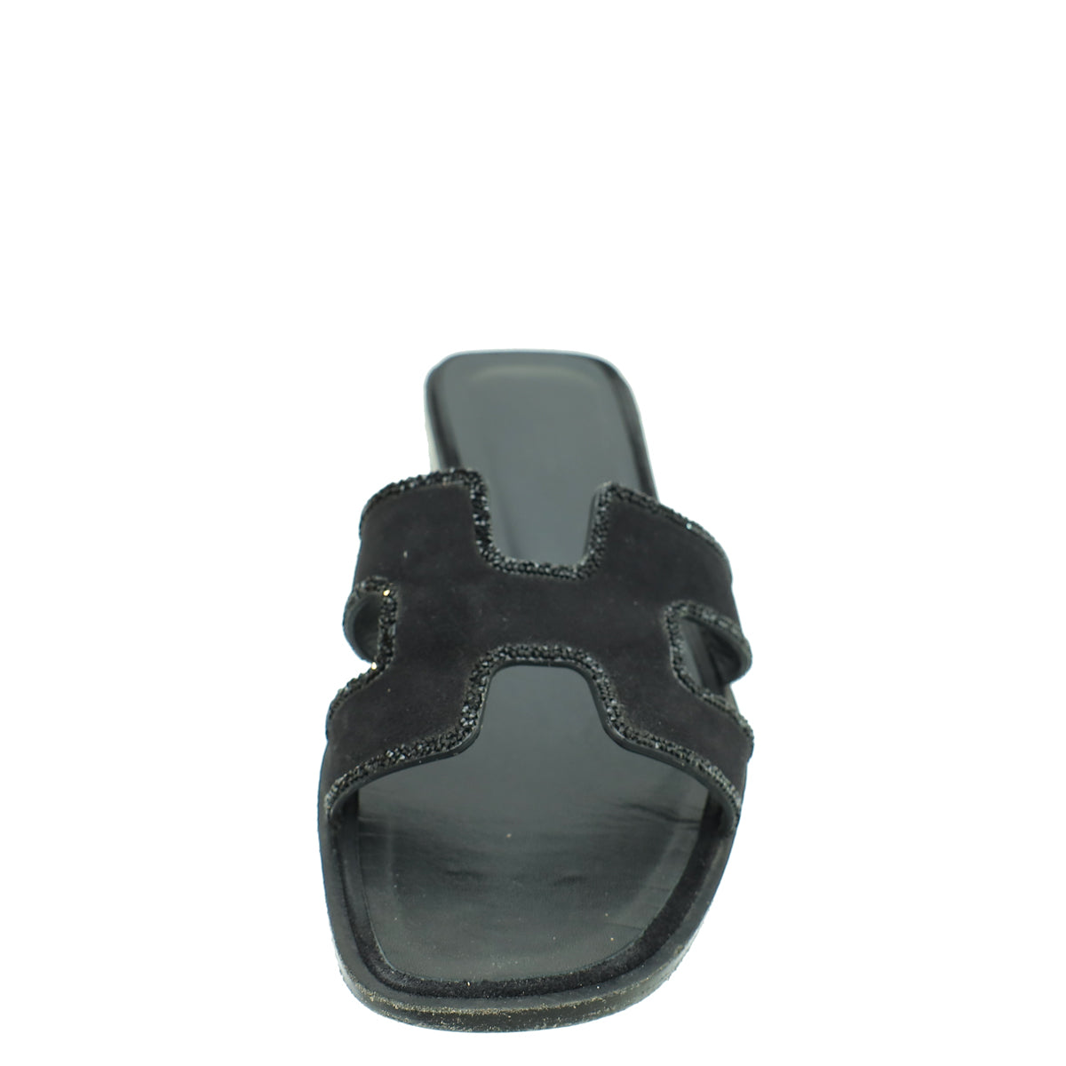 Hermes Noir Oran Suede Goatskin Crystal Sandal 37.5-Hermes-THE CLOSET