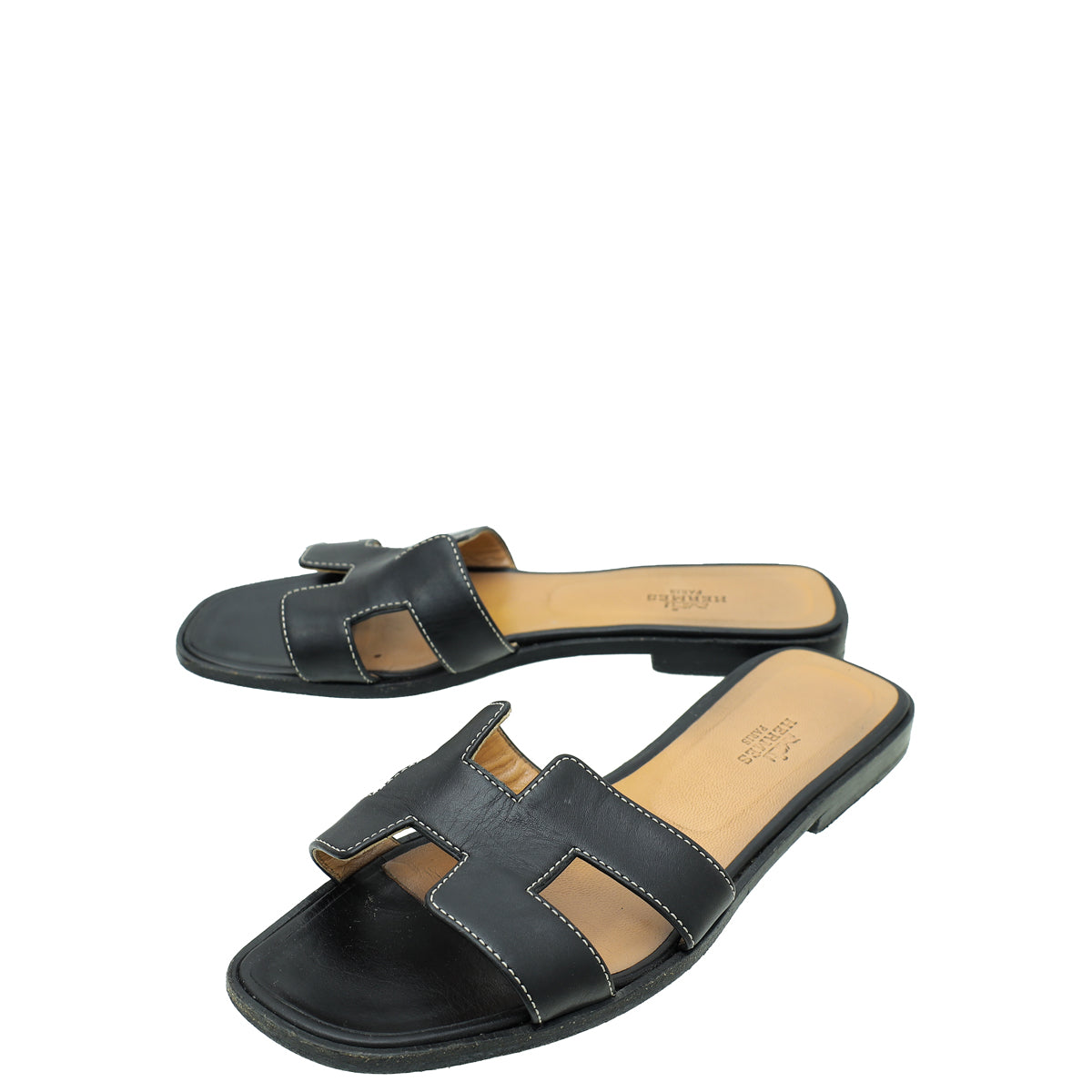 Hermes Noir Oran Sandal 37.5-Hermes-THE CLOSET