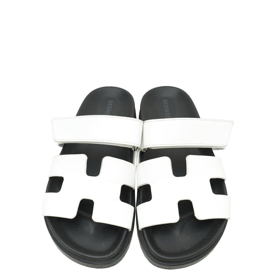 Hermes White Chypre Sandals 37